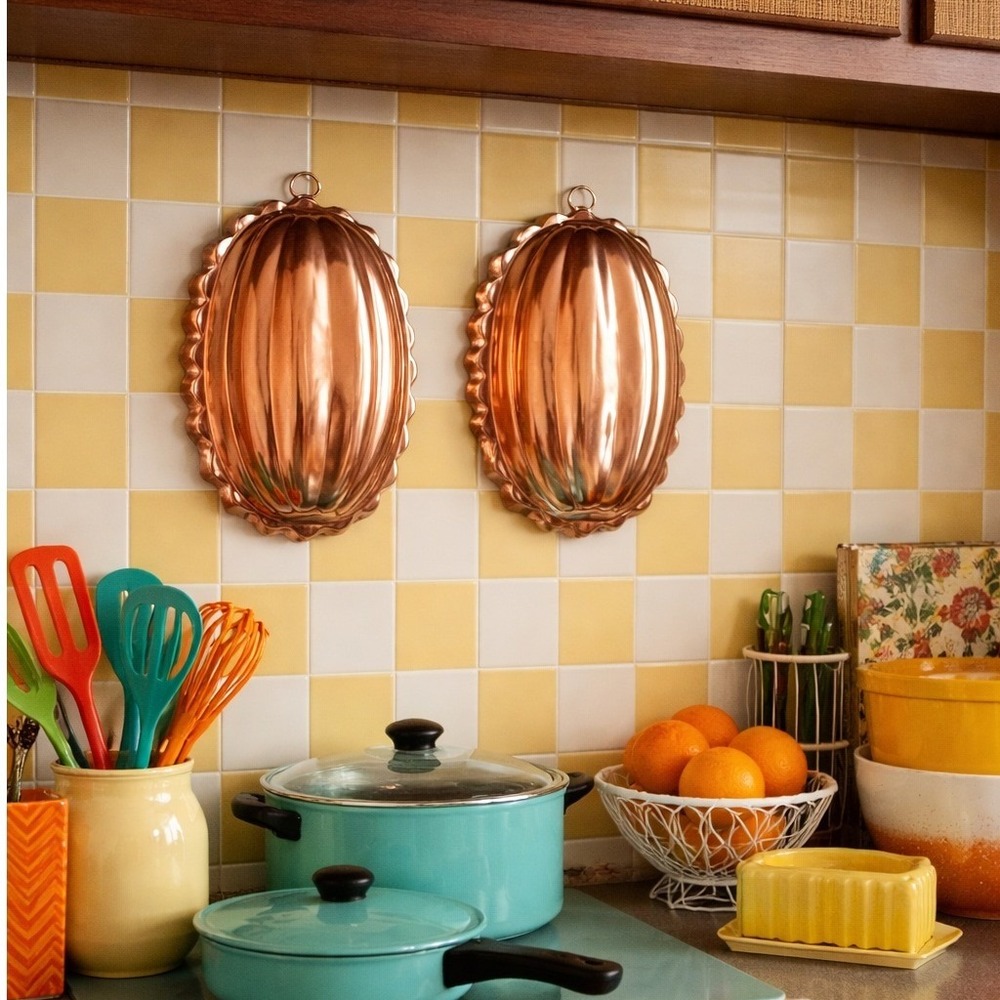Vintage Copper Oval Fluted Jelly Molds Set of 2 Scalloped Wall Decor Baking Tins